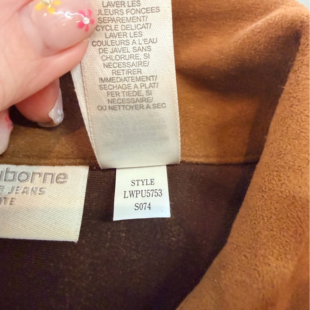 Liz Claiborne Petite Camel Faux Suede Lace Up Top Western Boho Size P - Picture 5 of 9